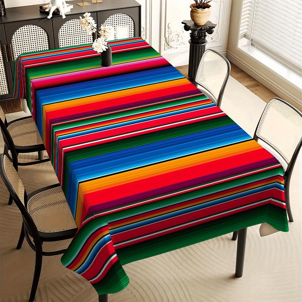 1pc Mexican Serape Style Tablecloth Rainbow Striped Pattern Table Cover For Dining Room Kitchen Party Decoratio