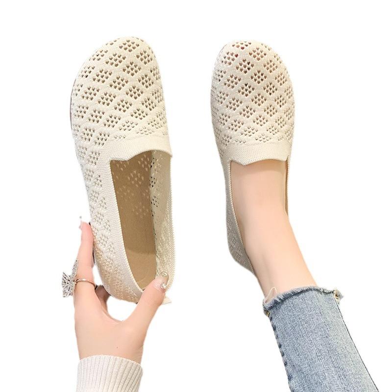 2024 Женская обувь на плоской подошве, летняя мода, сетчатые ткани, дышащие кружевные туфли для отдыха, мягкая подошва, нескользящая обувь для мам, Zapatos Mujer