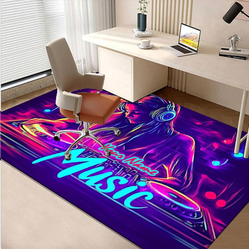 1PC Custom Name Neon Music Vibes Theme Floor Mat Ideal for Living Room, Game Rooms, Office, Bedroom,Floor Mat Playful Design