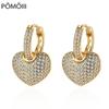 Новые золотые женские серьги-подвески в форме сердца, модные, легкие, роскошные, с цирконием, пара сережек-колец для пирсинга, ювелирные изделия в подарок