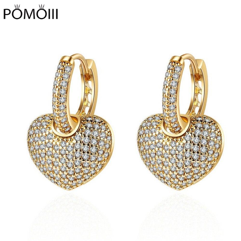 Новые золотые женские серьги-подвески в форме сердца, модные, легкие, роскошные, с цирконием, пара сережек-колец для пирсинга, ювелирные изделия в подарок