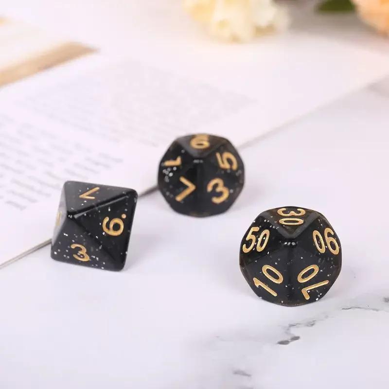 7pcs/lot Multi-sided Black Gold Dice Set Double-colors D4 D6 D8 D10 D% D12 D20 Polyhedral Dice for Entertainment Board Game Dice