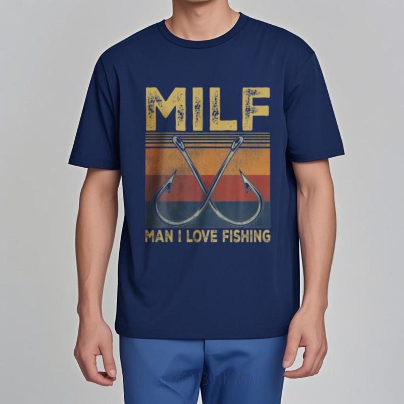 Printed Teeshirt Male Short Sleeve Tshirt Fashion Milf Man I Love Fishing Hooks Pattern Everyday Unisex Tees Quick Dry Shirt