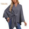 Плащ-топ женский однотонный цвет рукава летучая мышь стиль шаль пальто средней длины крест-накрест дизайн плащ стиль блузка