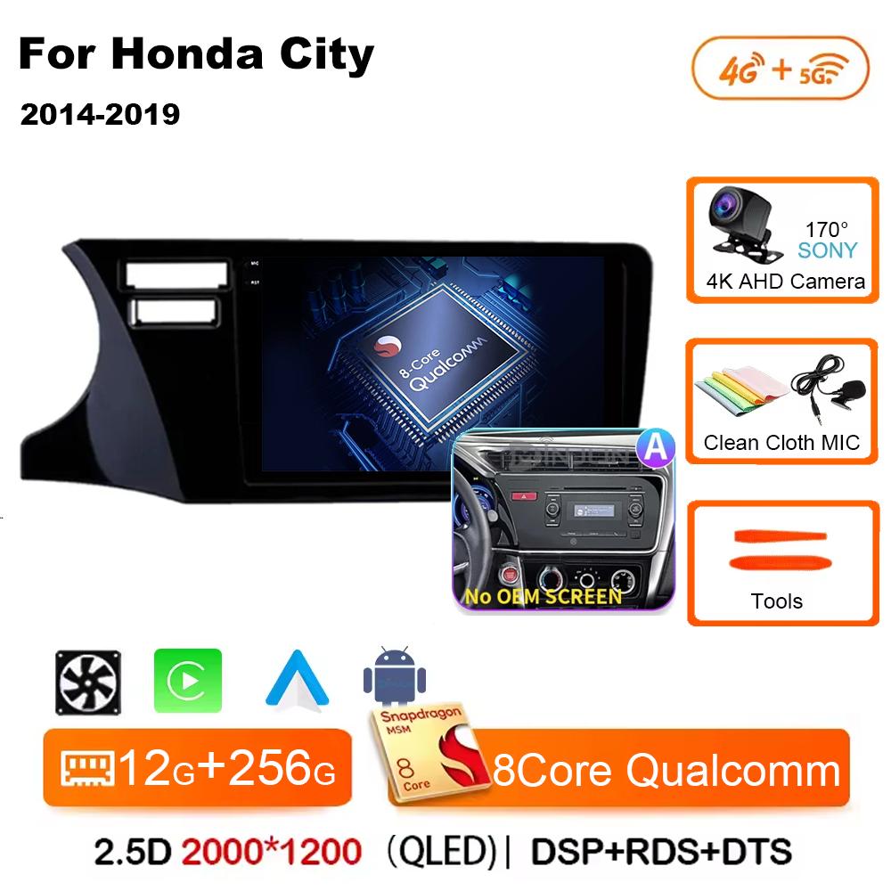 Для Honda City 2014 2015 2016 2017 2018 2019 Android 14 Qualcomm Car Radio GPS Navi QLED Screen Car Player WIFI BT 4G Головное устройство