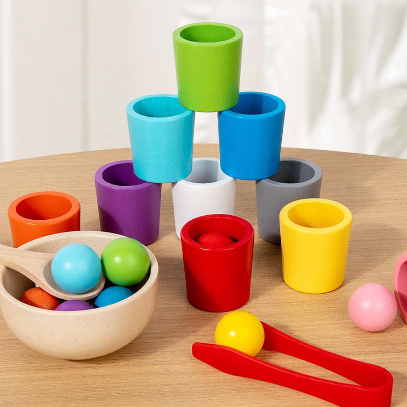 Wooden Montessori Color Sorting Cups Educational Toy For Childrens Cognitive Development