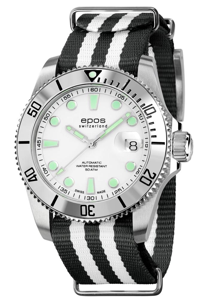 EPOS 3504SLN Automatic Sporty Water Resistant To Black Men's Diver's Watch, 500m,