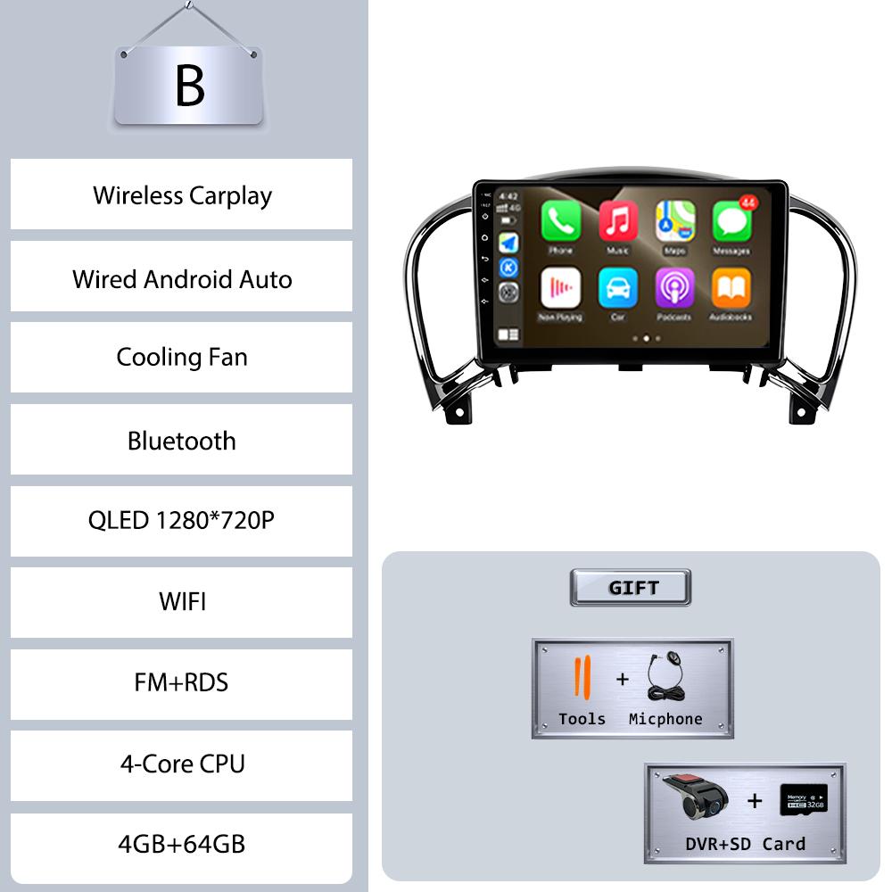 Lecteur multimédia Android 16 9 pouces pour Nissan Juke 2010-2014, CarPlay sans fil, GPS, BT, WiFi, DSP, écran tactile IPS HD, autoradio stéréo