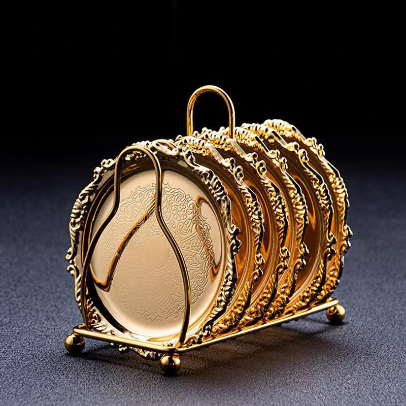 Коллекция 6 подстаканников Креативные подставки под напитки с декоративной стойкой Нескользящие металлические подставки под чашки Настольный дисплей с держателем