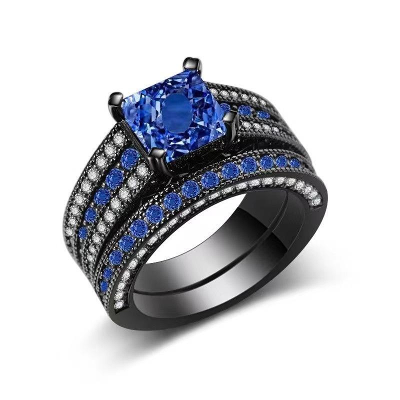 Charm Couple Rings Romantic Women Green Rhinestones Rings Set Trendy Men's Stainless Steel Rings Wedding Jewelry For Lover Gifts
