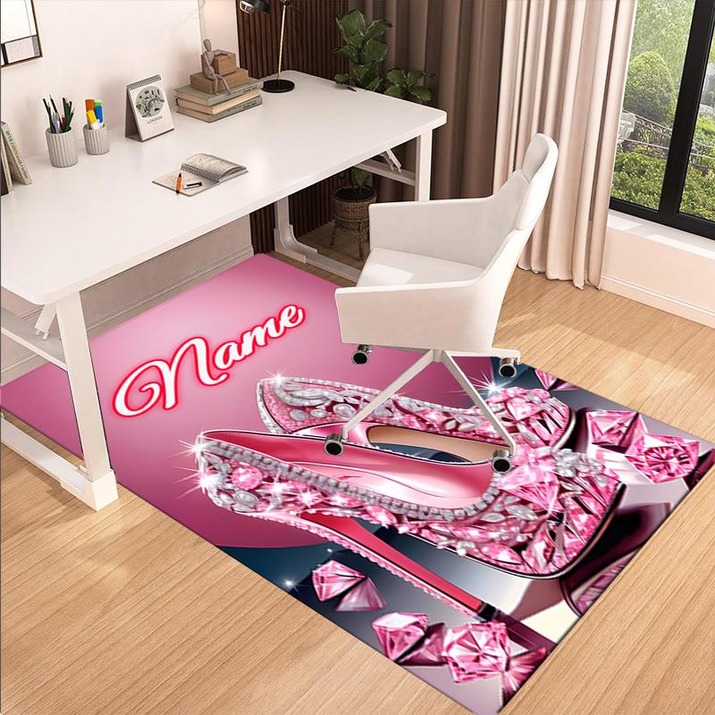 1PC Custom Name Pink Sparkle Heels Theme Floor Mat Ideal for Living Room, Game Rooms, Office, Bedroom,Floor Mat Playful Design