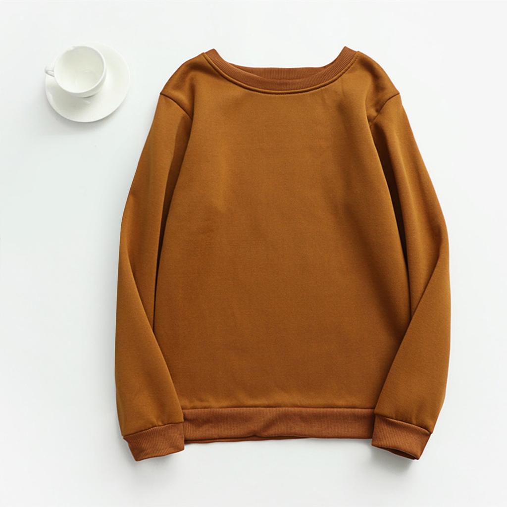 Женский осенне-зимний топ с круглым вырезом и длинными рукавами, однотонная повседневная толстовка с капюшоном