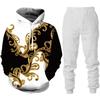 Baroque Court Style Hoodie/Suit Men's Luxury Golden Flower 3D Printed Sweatshirt&Trousers Set Fashion Unisex Streetwear Clothing