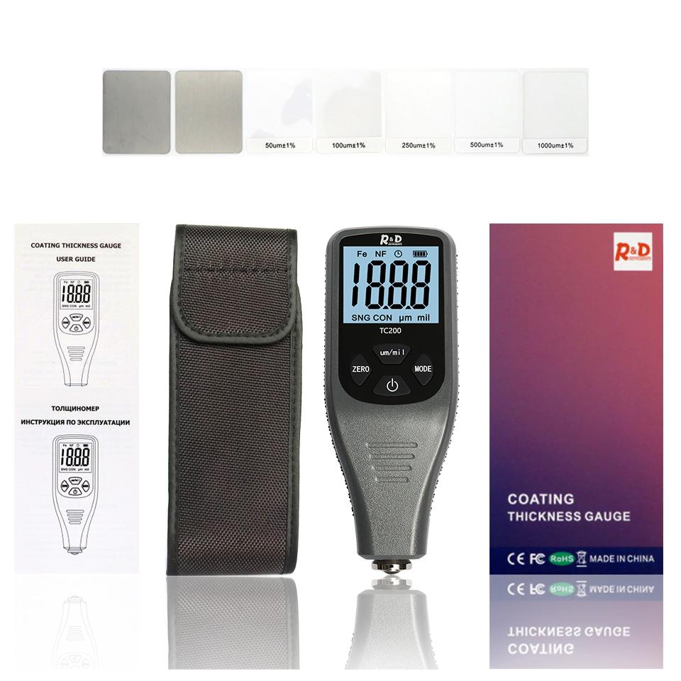 R&D TC200 Grey Car Paint Coating Thickness Gauge 0.1um/0-1500 Car Paint Film Thickness Tester Measuring FE/NFE & Russian Manual