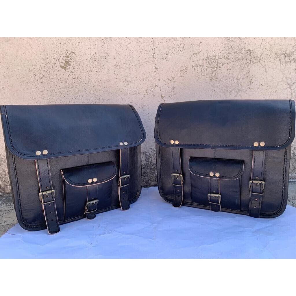 Боковые седельные сумки для мотоцикла, черная кожа, 1 пара боковых сумок, седельные кофры, 2 сумки