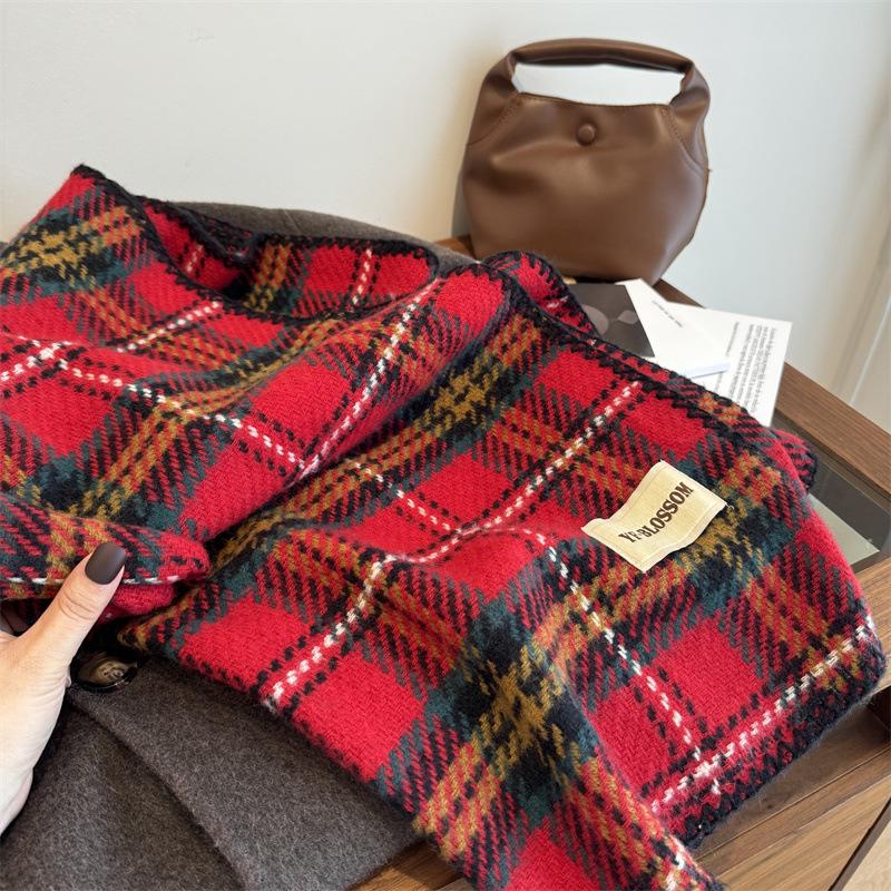 2024 Autumn/Winter Oversized Plaid Red Scarf, Unisex Christmas Shawl Neck Warmer