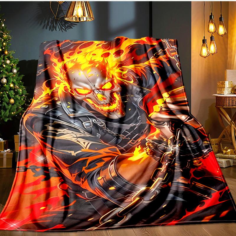 Ghost-Rider On Fire Blanket Flannel Throw for Sofa, Indoor, Camping, Living Room, Office, Chair, And Bed Soft Birthday Gift