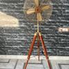 Brown Antique Finish Pedestal Fan On Adjustable Wood Tripod | Stylish Electric Floor Fan |Unique Home Decor Accent Nautical Modern Twist Fan