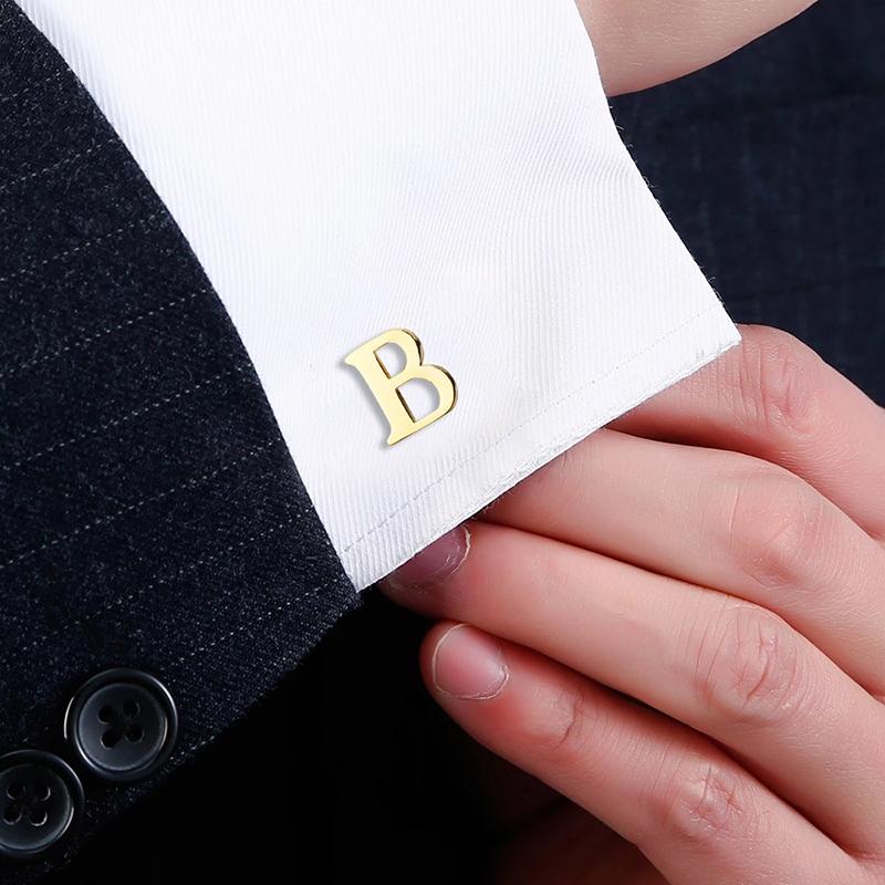 Men's French Shirt Shirt Cuff Links 26 Letters A-Z Cufflinks Gold Color For Men Gift High Quality
