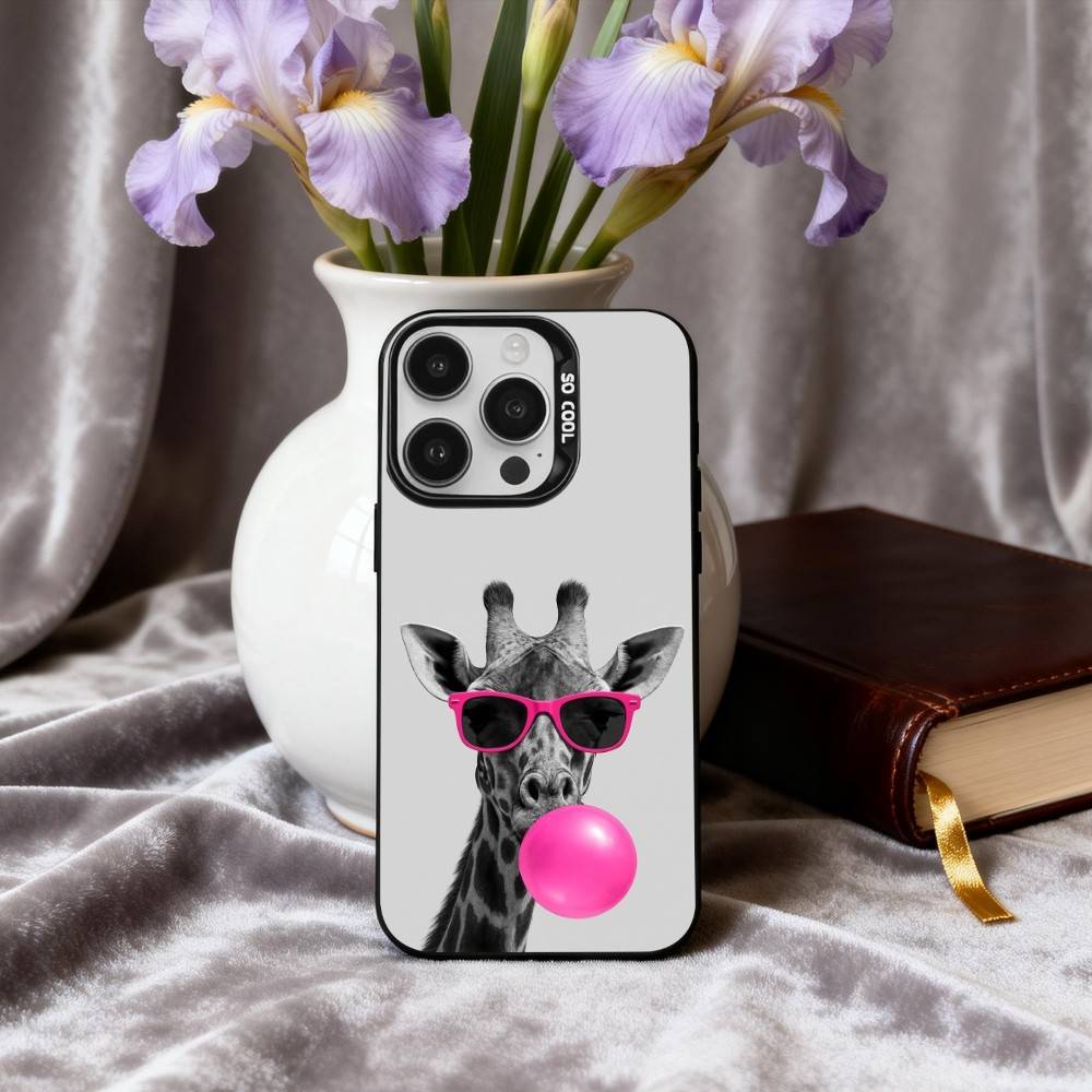Towering Giraffe Art Phone Case For iPhone17,16,15,14,13,12,11 Plus,Pro Max Black Candy silver phone case