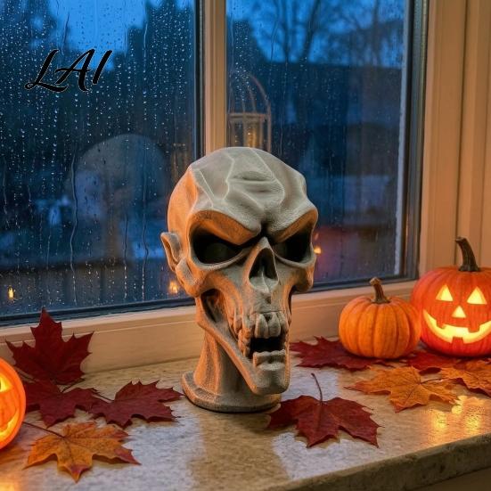 3D Printed Skull Statue Statue Halloween Creepy Figurine Gothic Table Party Supplies Centerpiece Spooky Ornament for Home Mantel Desk Decor