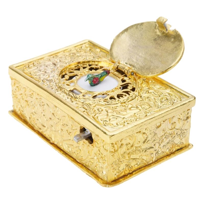 Antique Alloy Singing Bird Ornament With Angel Embossed Pattern Mechanical Musical Box For Desk Shelf Display Gift