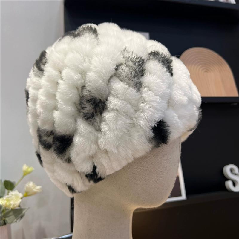 Шапка из натурального кроличьего меха рекс, вязаный шерстяной головной убор, защищающий от холода и согревающий, женский, универсальный для осени и зимы