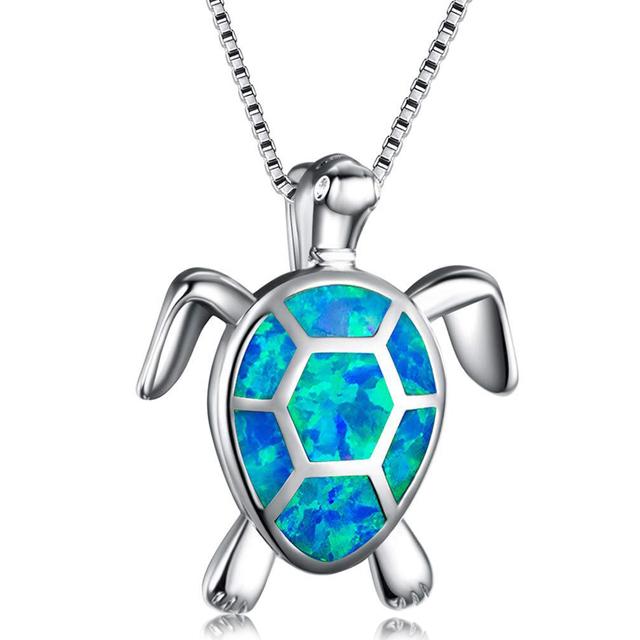 Bohemia Cute Turtle Pendant Necklace For Women Inlay Blue Imitation Opal Necklace Wedding Party Jewelry Christmas Gifts For Her