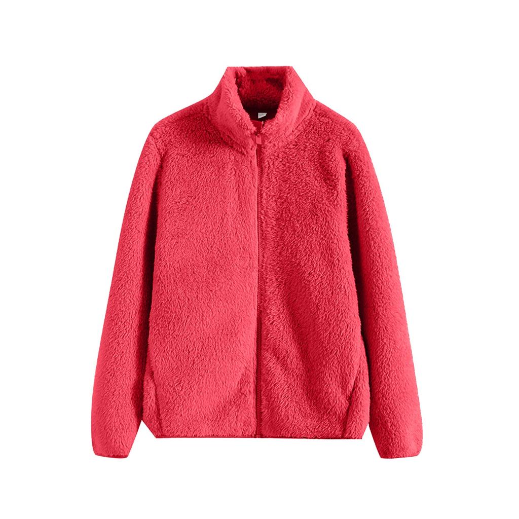 Women's Fleece Long Sleeved Plush Coral Fleece Zipper Warm Jacket
