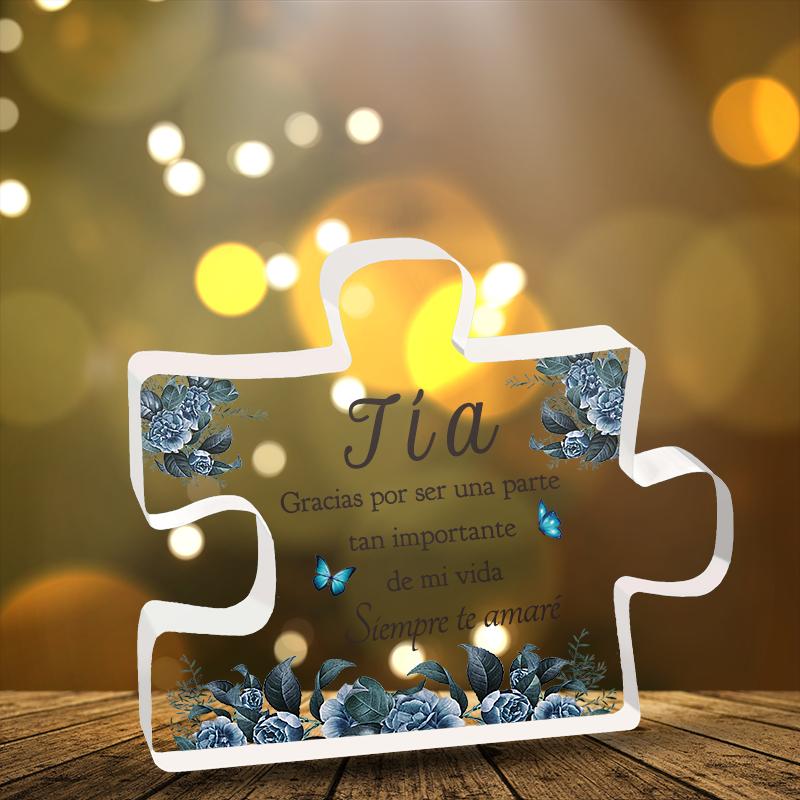 1pc, Spanish Enhanced Acrylic Block Puzzle Plaque - Delicate Aunt Gifts - Perfect Christmas Anniversaries Wedding Birthdays