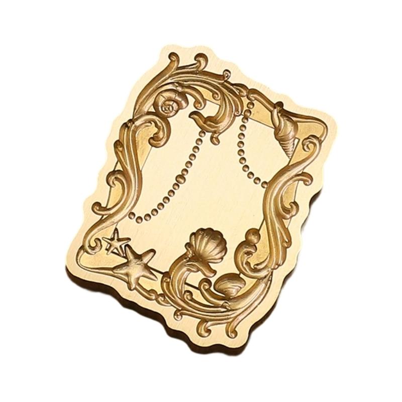 Antique Solid Brass Wax Seal Stamp Head Engraved Embossing Tool Seal Flower Frame for Handmade Letters Gift Wrapping