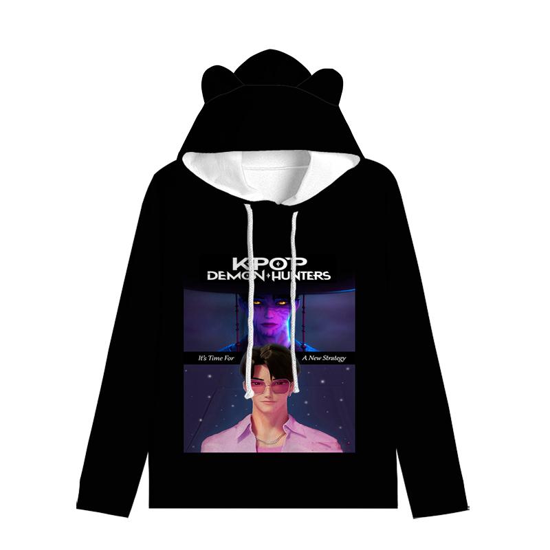 Huntrix Девушка Толстовка с капюшоном с кошачьими ушками Мультяшная K-pop Охотники на демонов На шнурке Толстый Пуловер Зои Руми Мира Средней длины Теплая Толстовка
