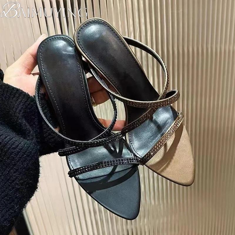 Fashion Crystal Women High Heels Slippers Sexy Heeled Sandals Luxury Summer Shoes 2025 Trend New Party Dress Woman Pumps Mujer Sandalias