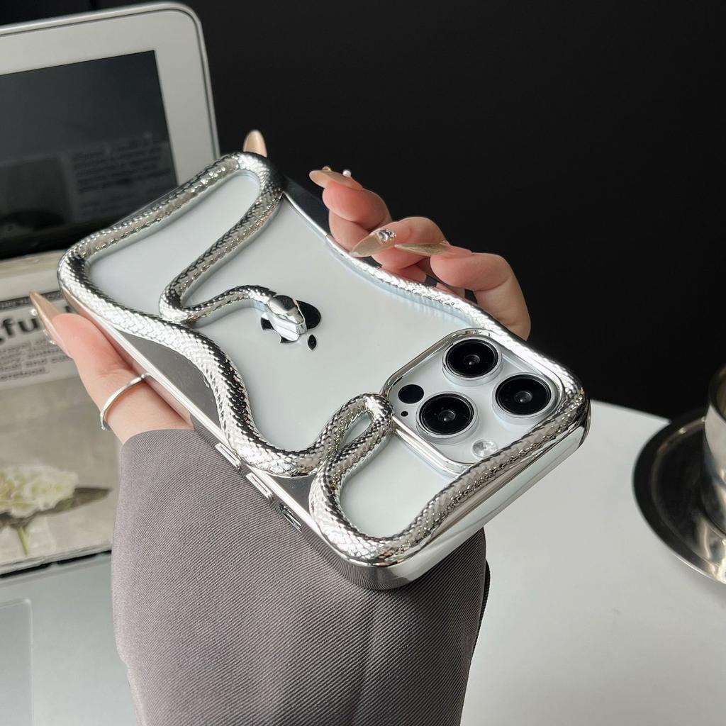 Electroplating hollow three-dimensional snake mobile phone case for Apple 16 trend 15/14/13 hollow 12/12PRO protective case