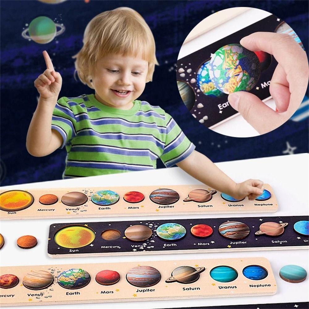 Planet Matching Children Boy Girl Jigsaw Tray Planet Puzzles Wooden Puzzle Solar System Puzzle