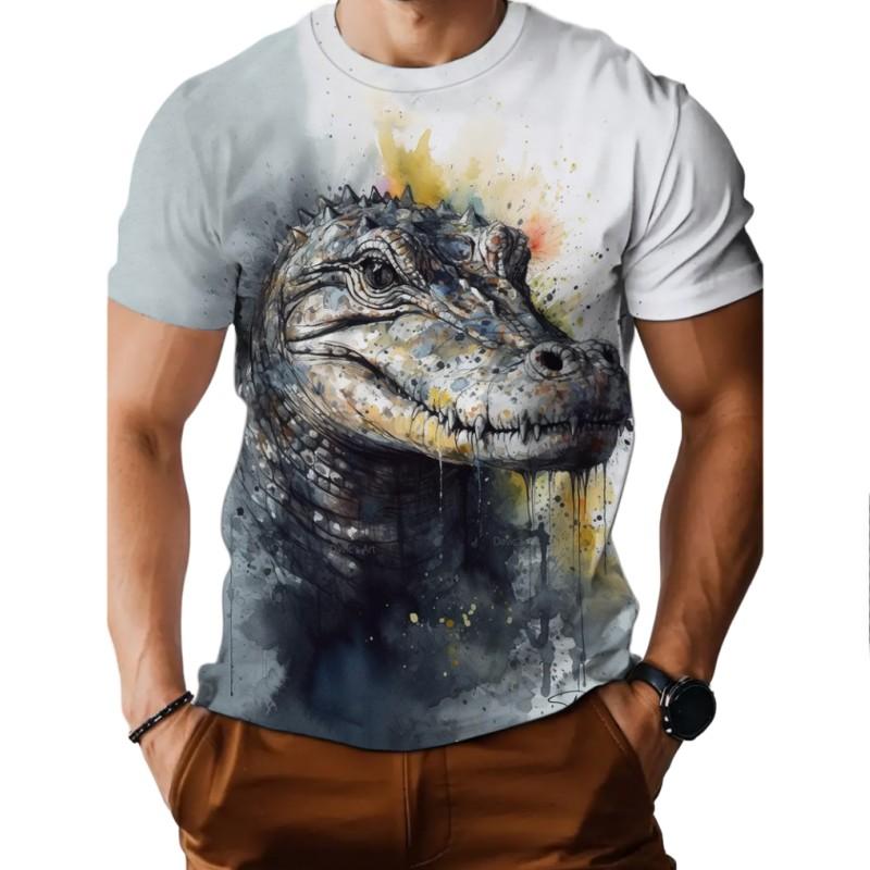 Футболка мужская летняя с коротким рукавом с принтом крокодила 3D, модная, повседневная, для активного отдыха, быстросохнущая, повседневная