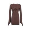 Pure desire style sexy square neck dress women's clothing autumn inside with Maillard beautiful little mother style waist hip skirt