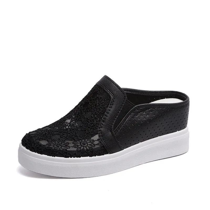 Модные вышитые цветочные тапочки женские криперы наружные сетчатые мюли сандалии на платформе дышащие закрытые шлепанцы шлепанцы