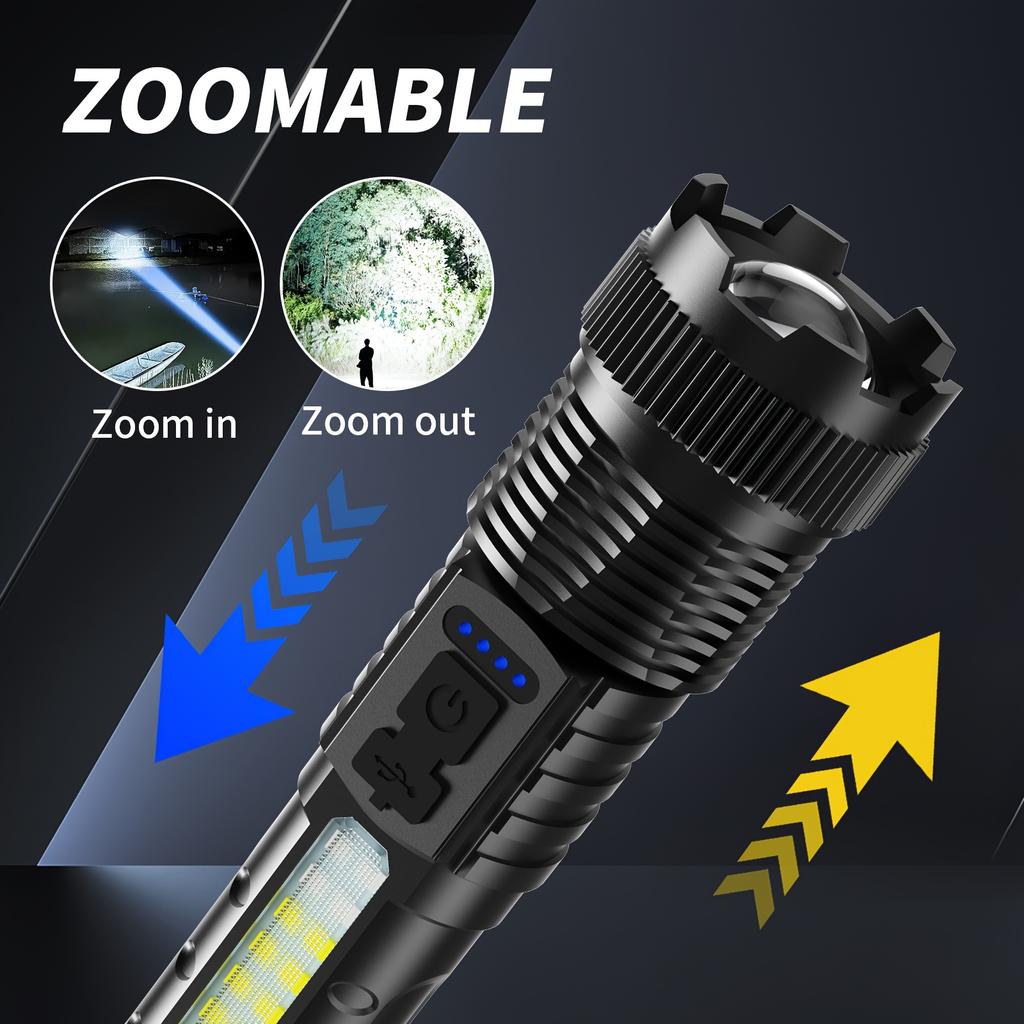 Rechargeable LED Flashlights With 6 Lighting Modes, COB Side Lights & Powerful Handheld Design – Super Bright & Long Range, Perfect For Camping