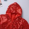 Kids Boys Girls Sparkly Sequins Long Sleeve Hip Hop Jazz Street Dance Costumes Long Sleeve Hooded Jacket Pants Set