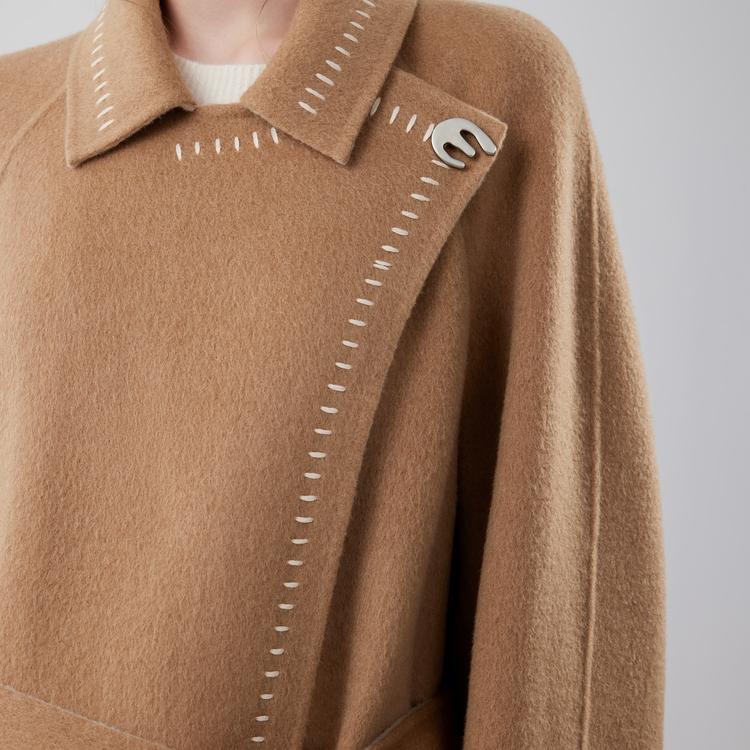 ELLE French Color Block Long Fashion Design Casual Loose Versatile Double-Sided Wool Long Sleeve Coat Women coats EN52097