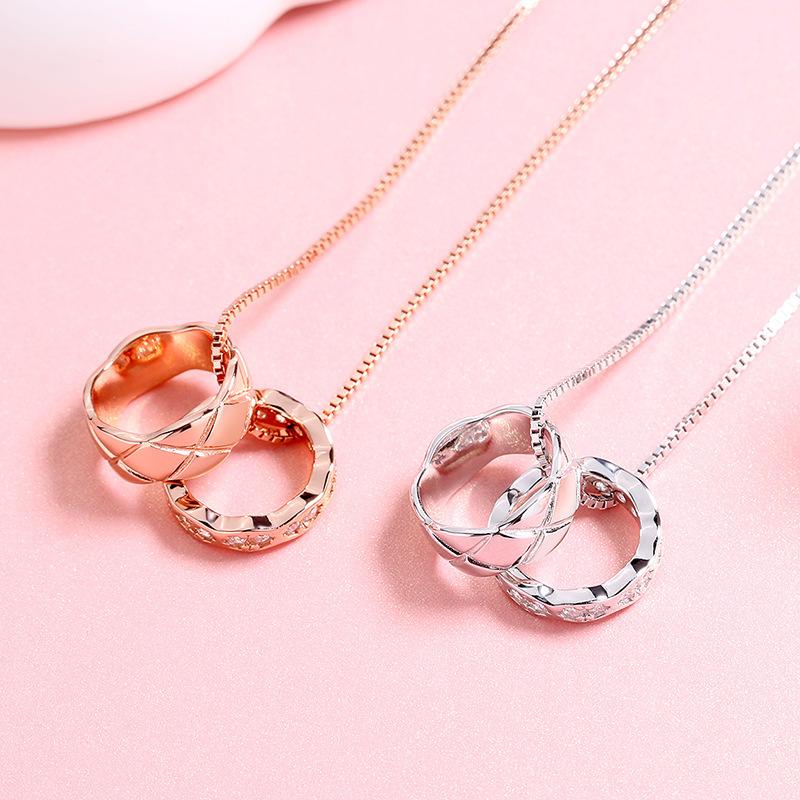 Creative ring necklace Women's double ring Simple temperament Clavicle chain Niche item jewelry Commemorative gift