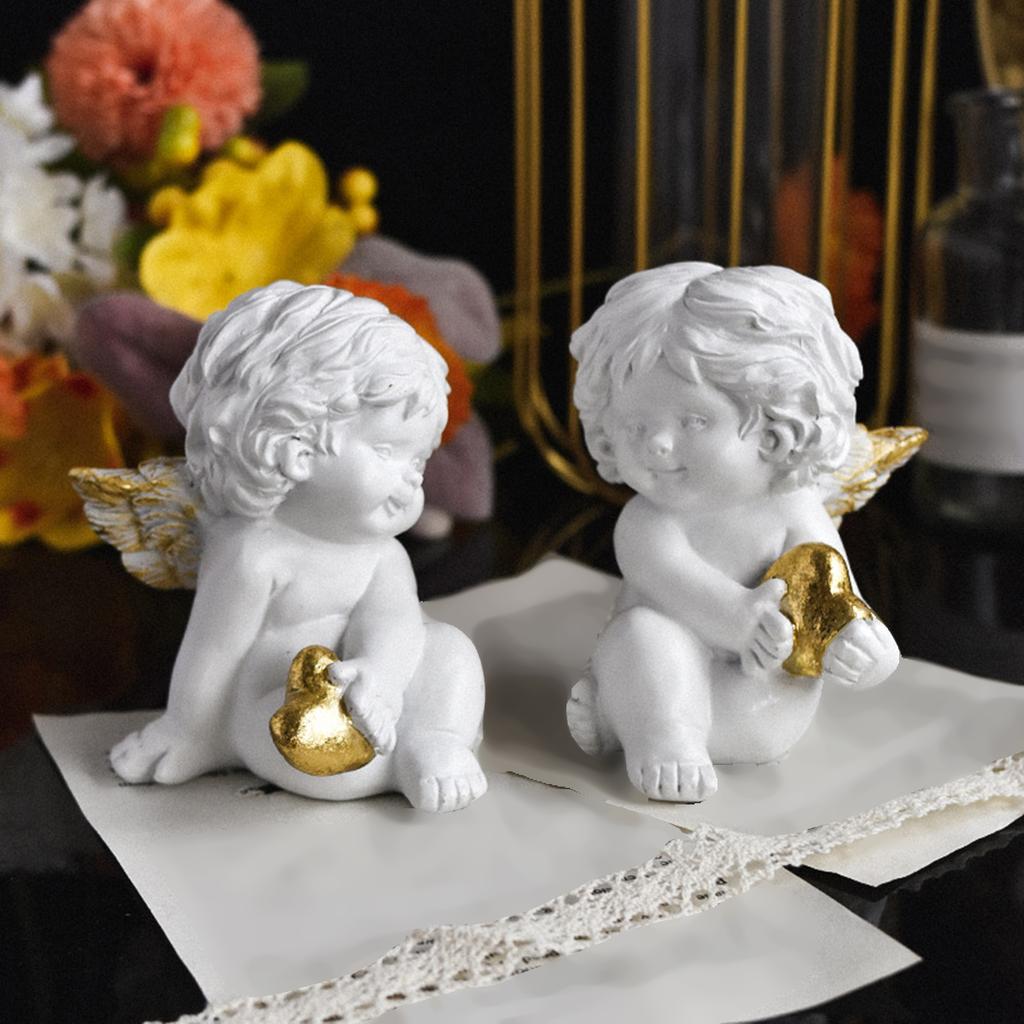 Baby Angelic Holding Heart Statue Love Expression Resins Cherub Sculpture Figurine for Home and Office Tabletop Decors