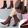 Women's Mesh Stretch Fabric Square Heel Nude Boots Pointed Casual Boots Women's Boots