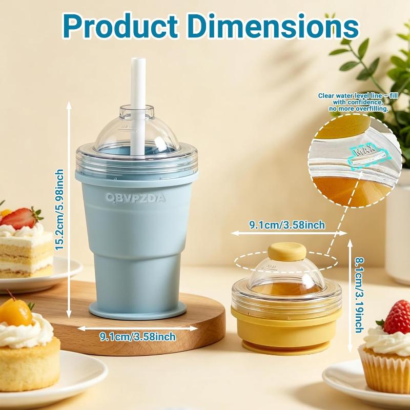 3 in 1 TPR Ice Cube Molds Cup BPA Free Portable Foldable Ice Ball Maker with Straw for Office Home Iced Beverages