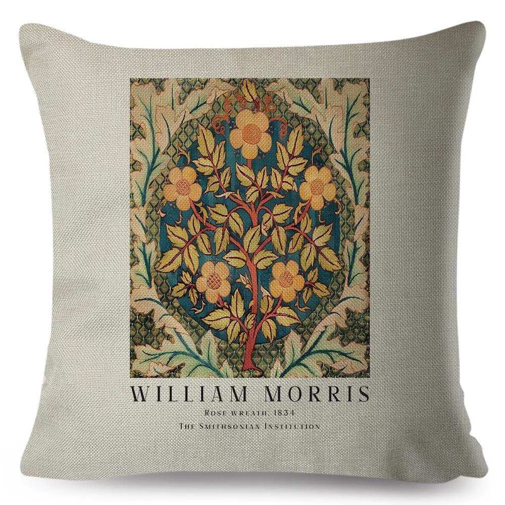Nordic Style Cushion Cover William Morris Flower Pillowcase Linen Both Sided Decor Violets Botanical Throw Pillow Case for Sofa