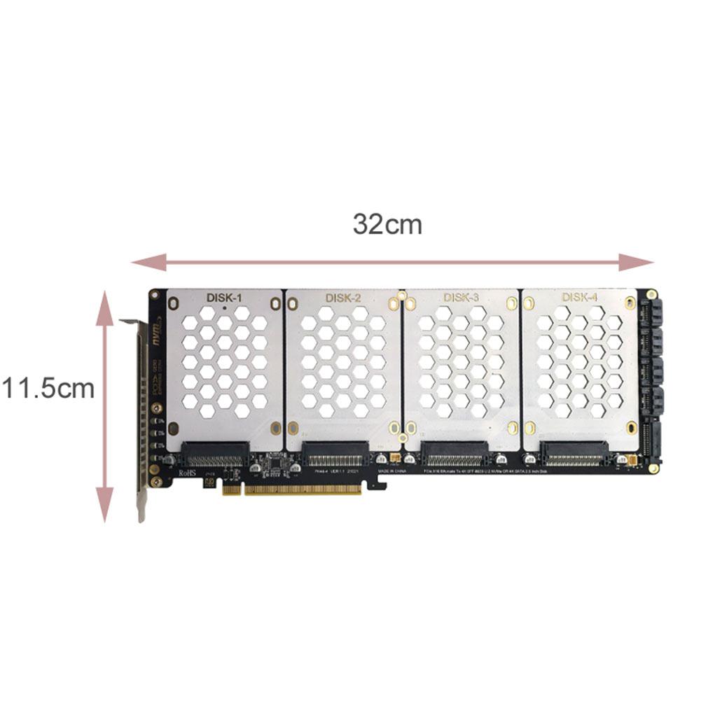 4-портовый интерфейс NVMe PCIe X16 карта преобразования Поддержка материнской платы PCIe X4x4x4x4 Разветвитель U.2 PCIe адаптер со светодиодным индикатором