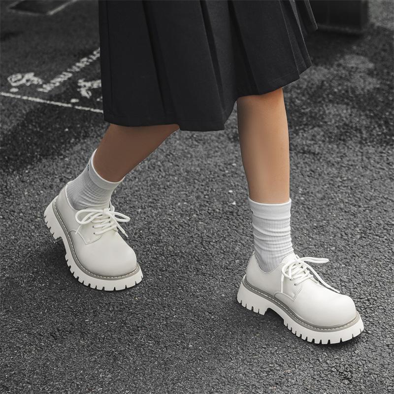 British Retro Round Head Derby Shoes Men's Tooling Leather Shoes Platform Heightening Big Head Shoes Tide 1035-X