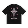 W390 CHROME HEARTS 2025 Летняя новая высококачественная хлопковая свободная футболка большого размера с круглым вырезом Футболка для пары