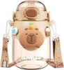 Cartoon Capybara Straw Cup, Cute Sports Bottle with Shoulder Strap, Suitable for School, Office, Travel, and Outdoor Use. (820ml)